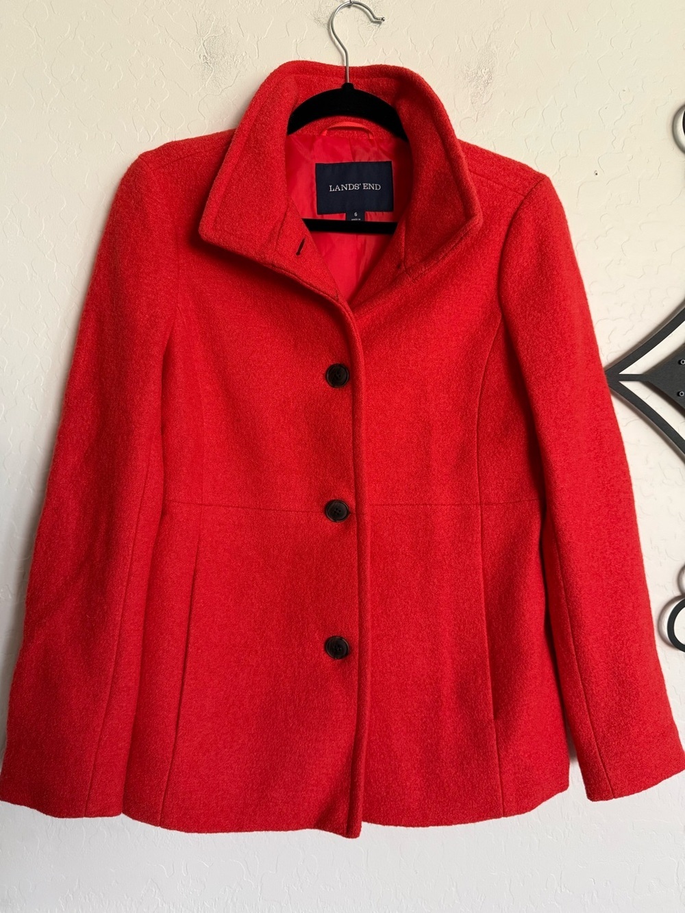 LANDS’ END Women's Orange Wool-Blend Button Front Coat/Shacket - 6 - EUC